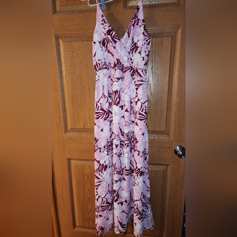 Lulu’s Sunrise in Paradise Pink Multi Tropical Print Maxi Dress medium